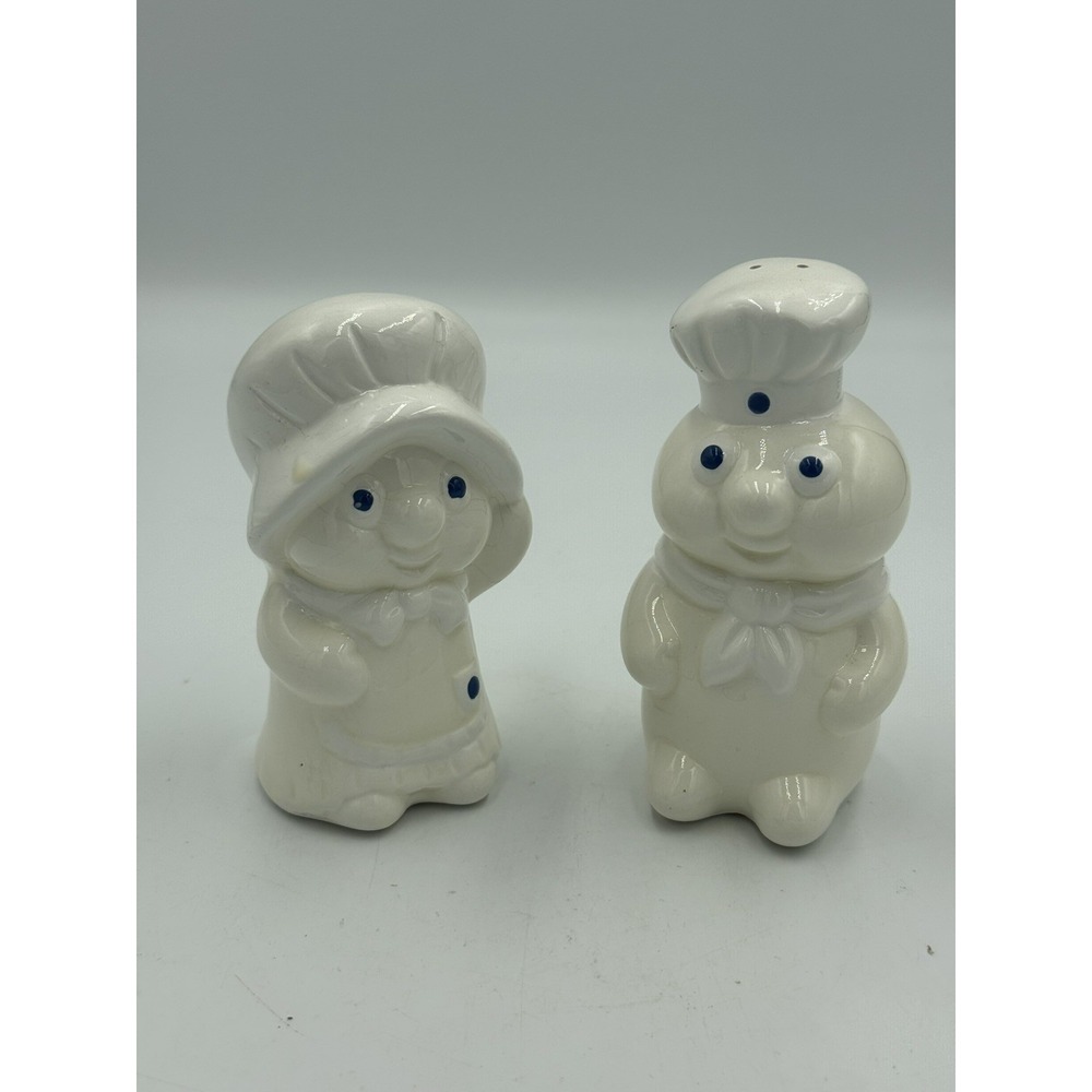 1988 Pillsbury Doughboy & Poppie Fresh Ceramic Salt & Pepper Shakers Set